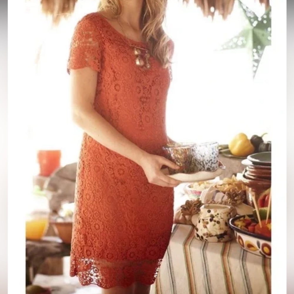 Size 6 Moulinette Soeurs Anthropologie Orange Lace Horkelia Shift Mini Dress